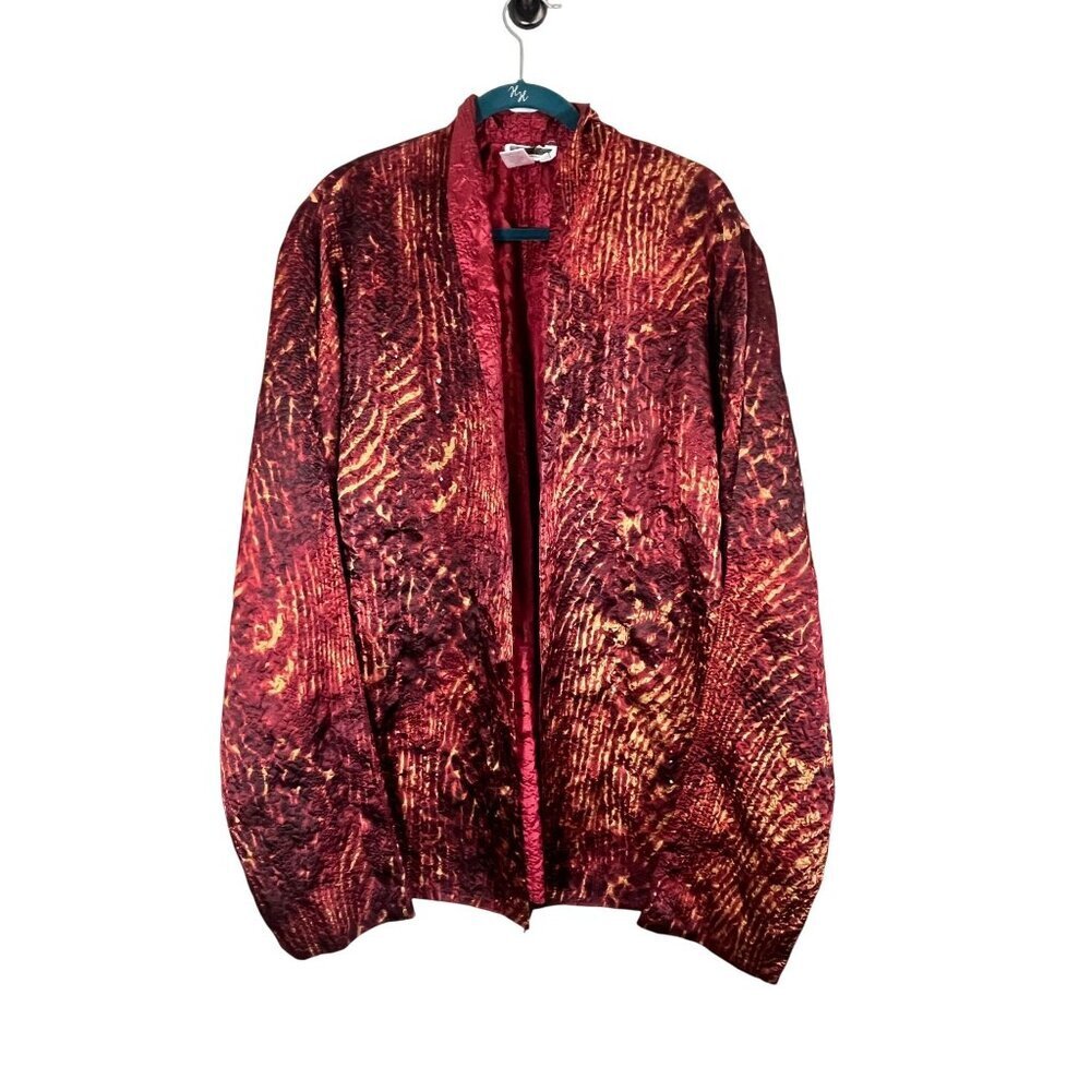 Coldwater Creek Crinkle Sequin Metallic Jacket L Red Shiny Chic Glam Festive 90s